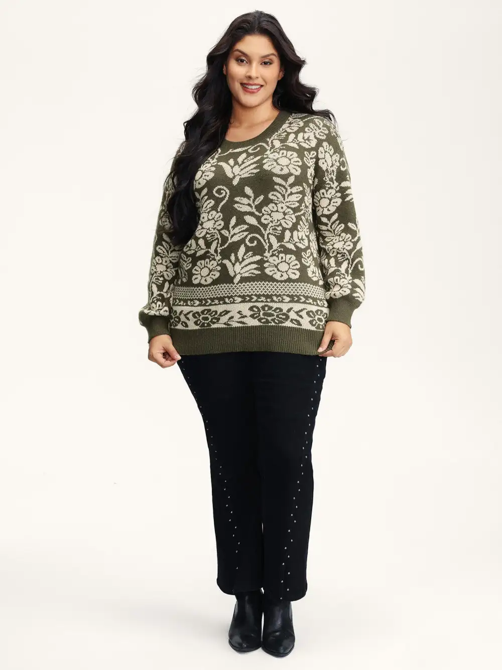 Retro Floral Jacquard Lantern Sleeve Cardigan