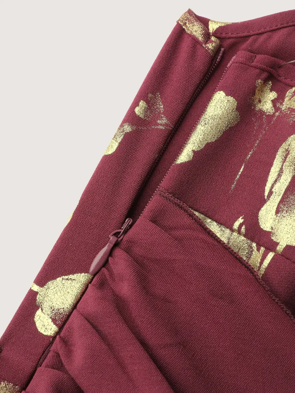 Gold Stamped Rose Twist Waist Midi Dress