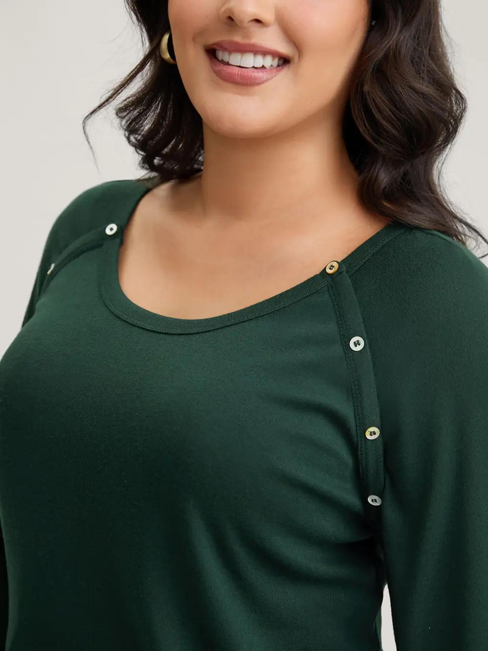 Plain Gathered Button Detail T-shirt