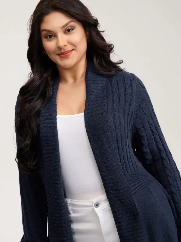 Cable Knit Cinched-Flared Waist Knit Cardigan