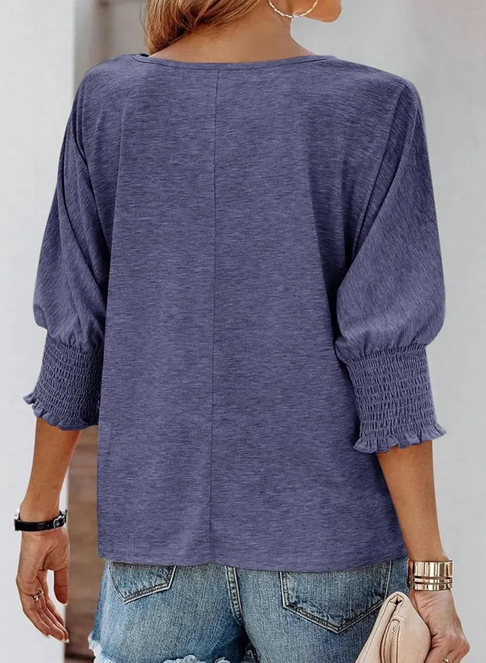 Dokotoo Women's 2024 Fashion Tops 3/4 Sleeve T-Shirts Cute Crewneck Basic Business Tees Blouses