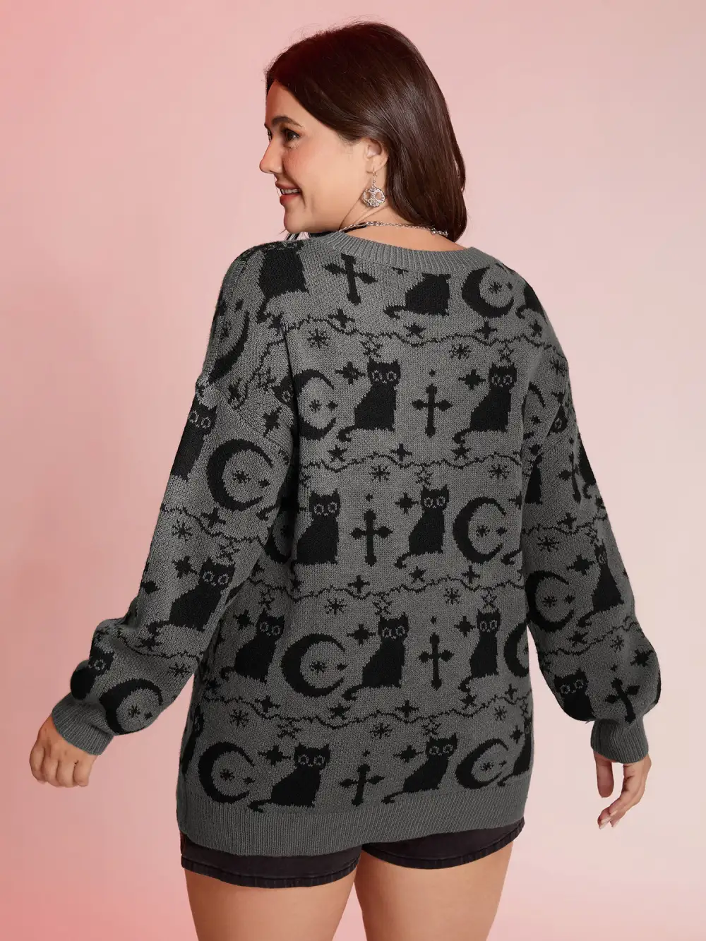 Spooky Cat Puffy Sleeve Pullover