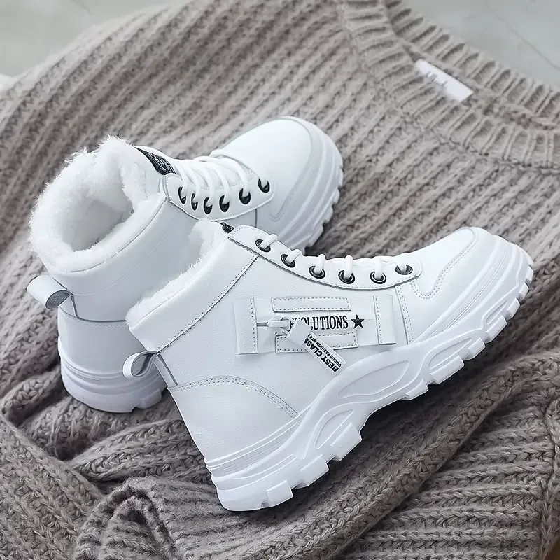 Cozy Winter High Top Sneakers - Fashion Sneakers with Plush Lining, Thick Soles, and Lace-up Closure for Cold Weather - Warm, Comfortable, and Supportive Shoes for Women