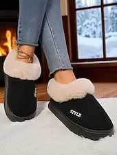 Women's Faux Fur Lined Slip-On Slippers with , Warm Winter Indoor House Shoes for Winter, Bedroom and Cozy Home Wear