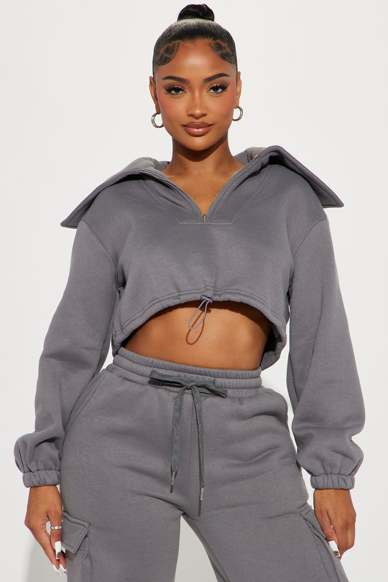 Missing Out Fleece Pant Set - Charcoal