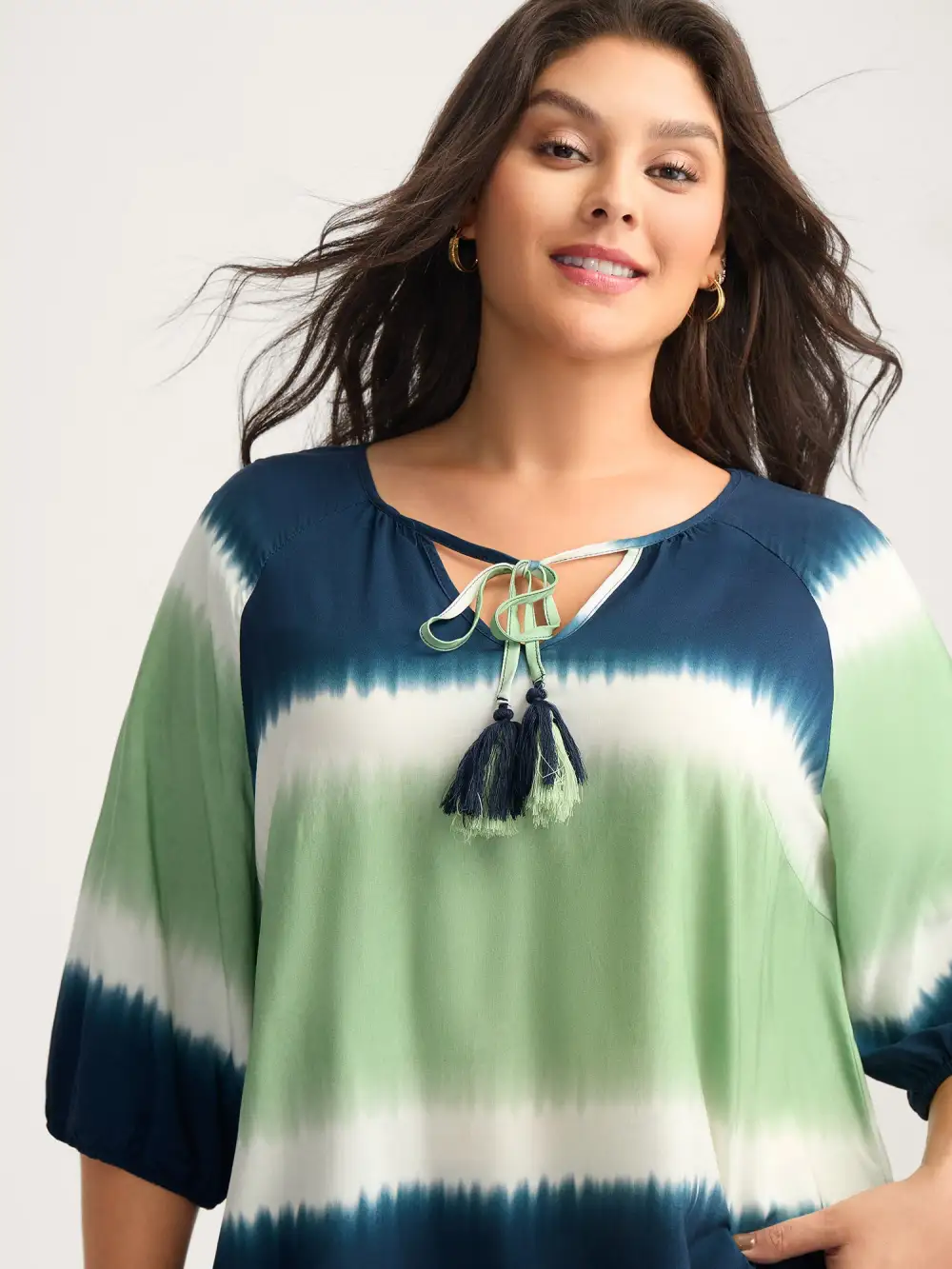Ombre Gradient Neck Tie Blouse