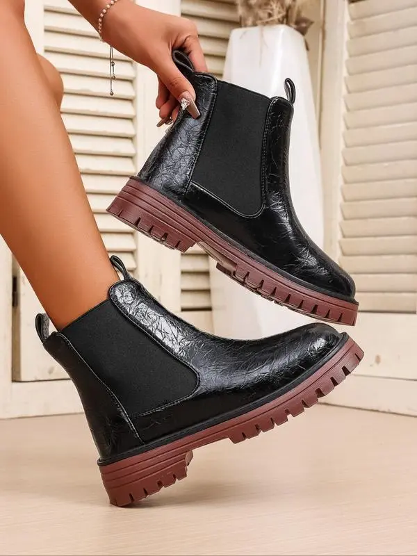 Chunky Sole Chelsea Boots for Women, Trendy High Heel Ankle Boots