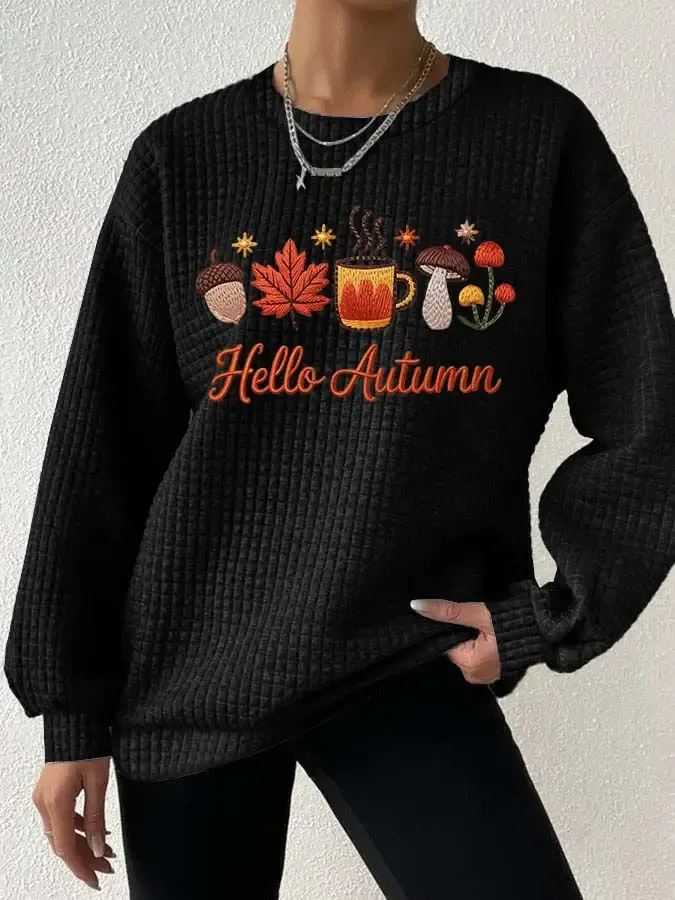 Women's Casual Autumn Maple Leaf Pumpkin Checkered Sweatshirt