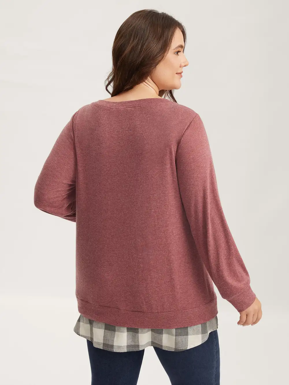 Heather Plaid Patchwork Crew Neck T-shirt