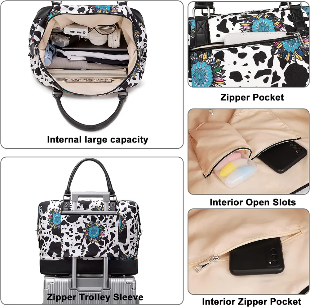 Ladies Canvas Weekender Bag Overnight Carry-on Tote Duffel in Trolley Handle