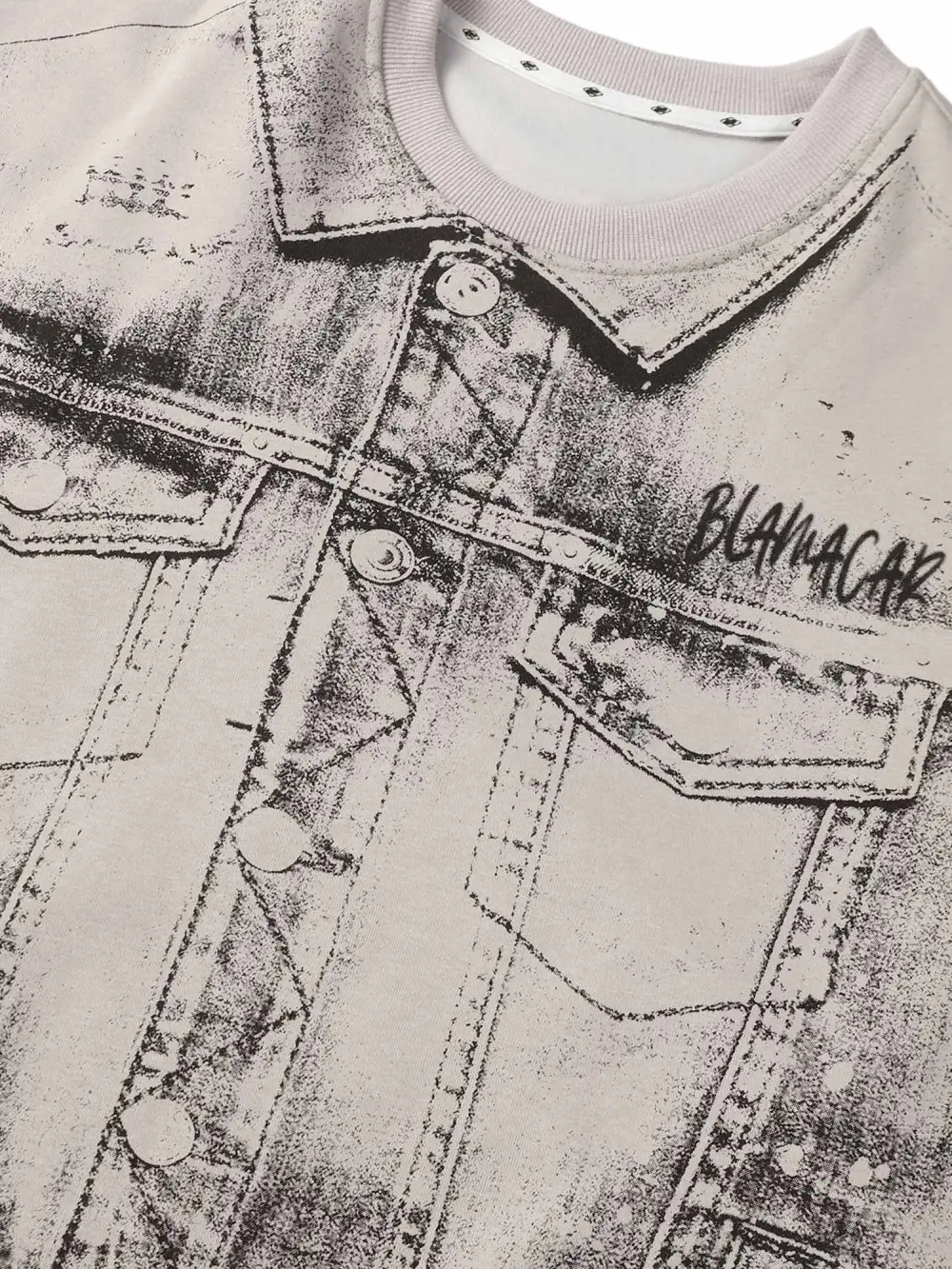 American Street Style Washed Print Round Neck Hoodie