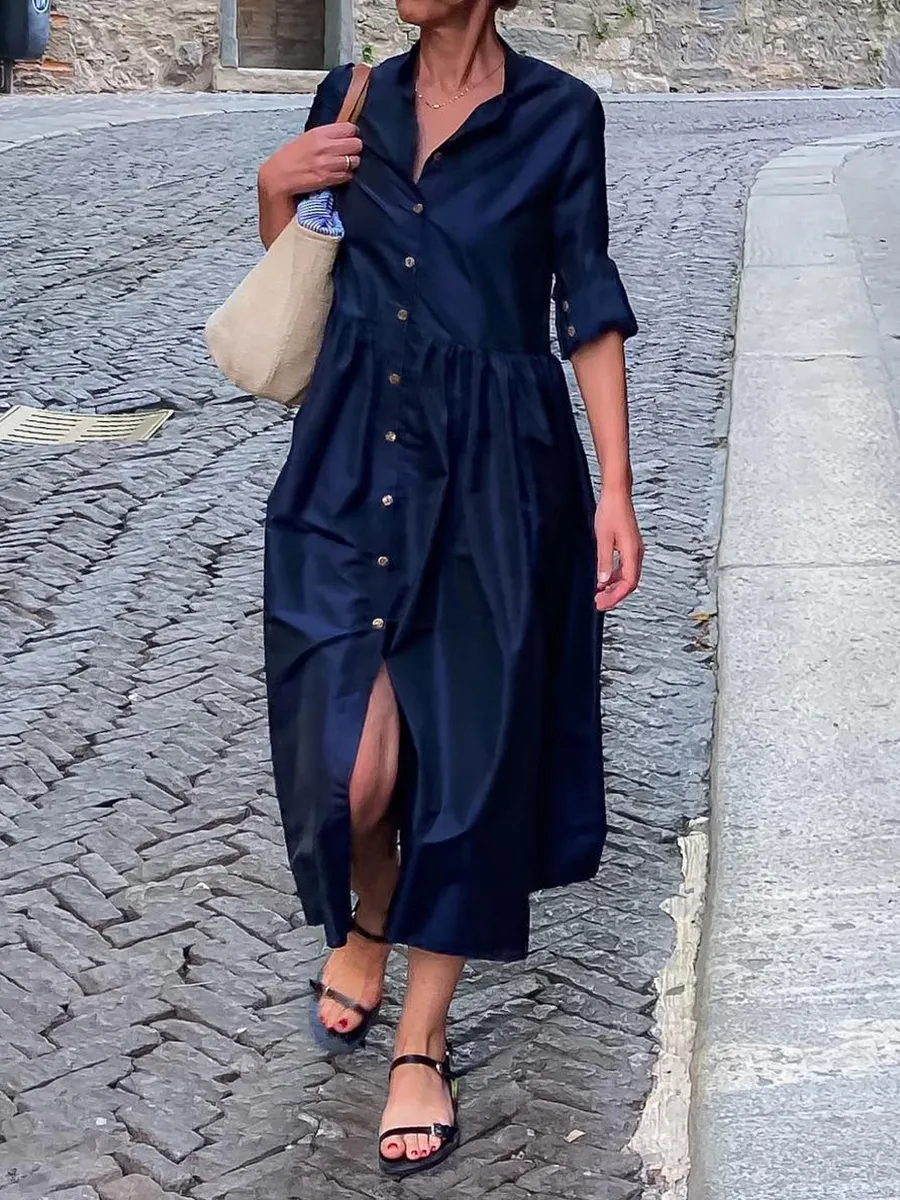 Casual Single Breasted Long Sleeve Dress