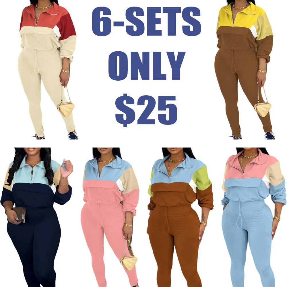 Women's Two - Piece Knit Tracksuit: Zip Jacket & Elastic Waist Pant, Pink - Blue Colorblock