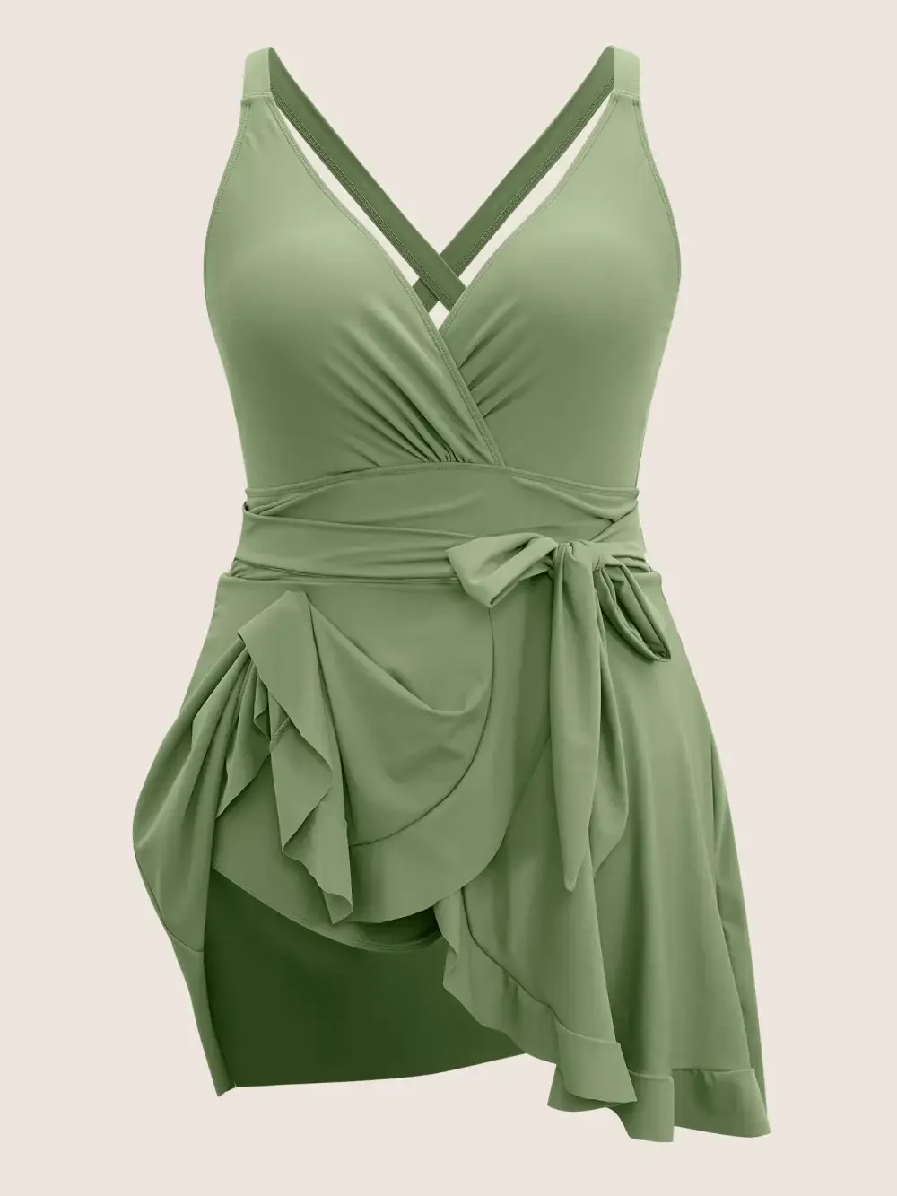 Plain Ties Wrap Flutters Swim Dress