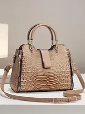 Women's Croc-Embossed Top-Handle Satchel – Structured Medium Tote Handbag with Detachable Crossbody Strap, Zip Accents & Gold Hardware for Work, Office, Travel & Everyday