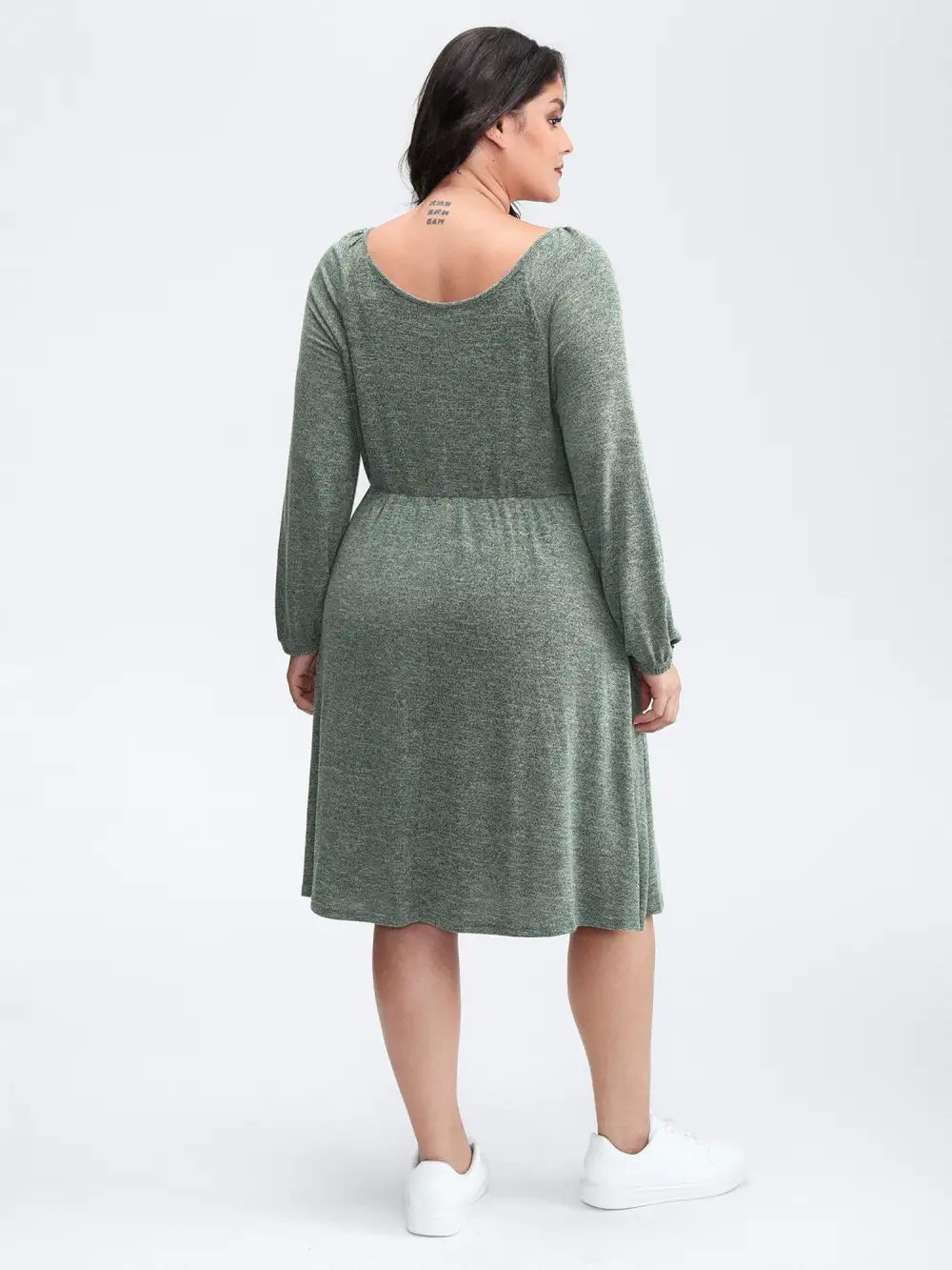 Knit Textured Stretchy Shirred Knee-Length Dress
