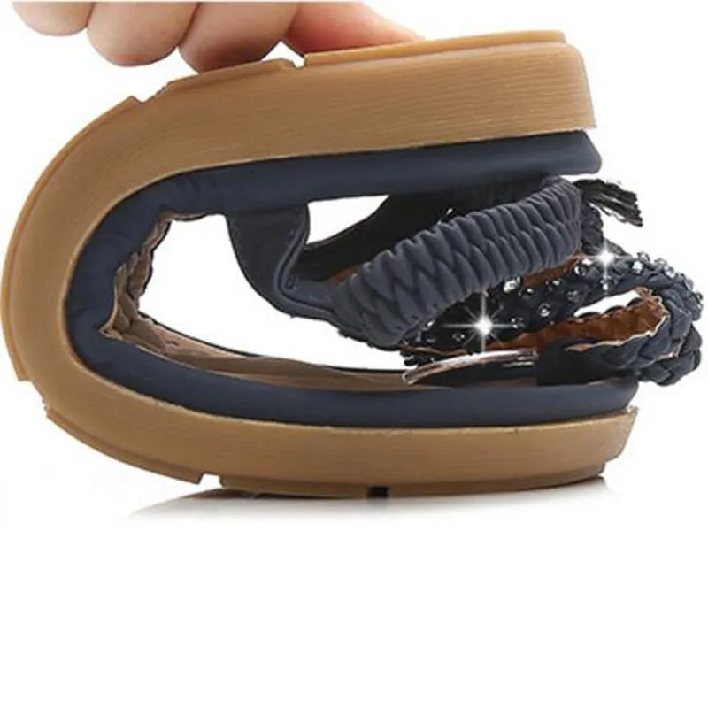 Bohemia style woman shoes string bead platform  Flat Sandals
