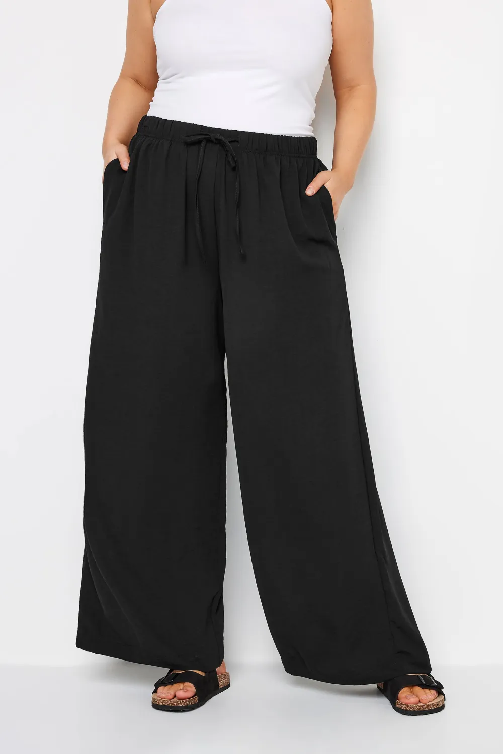 YOURS Curve Grey Twill Wide Leg Trousers