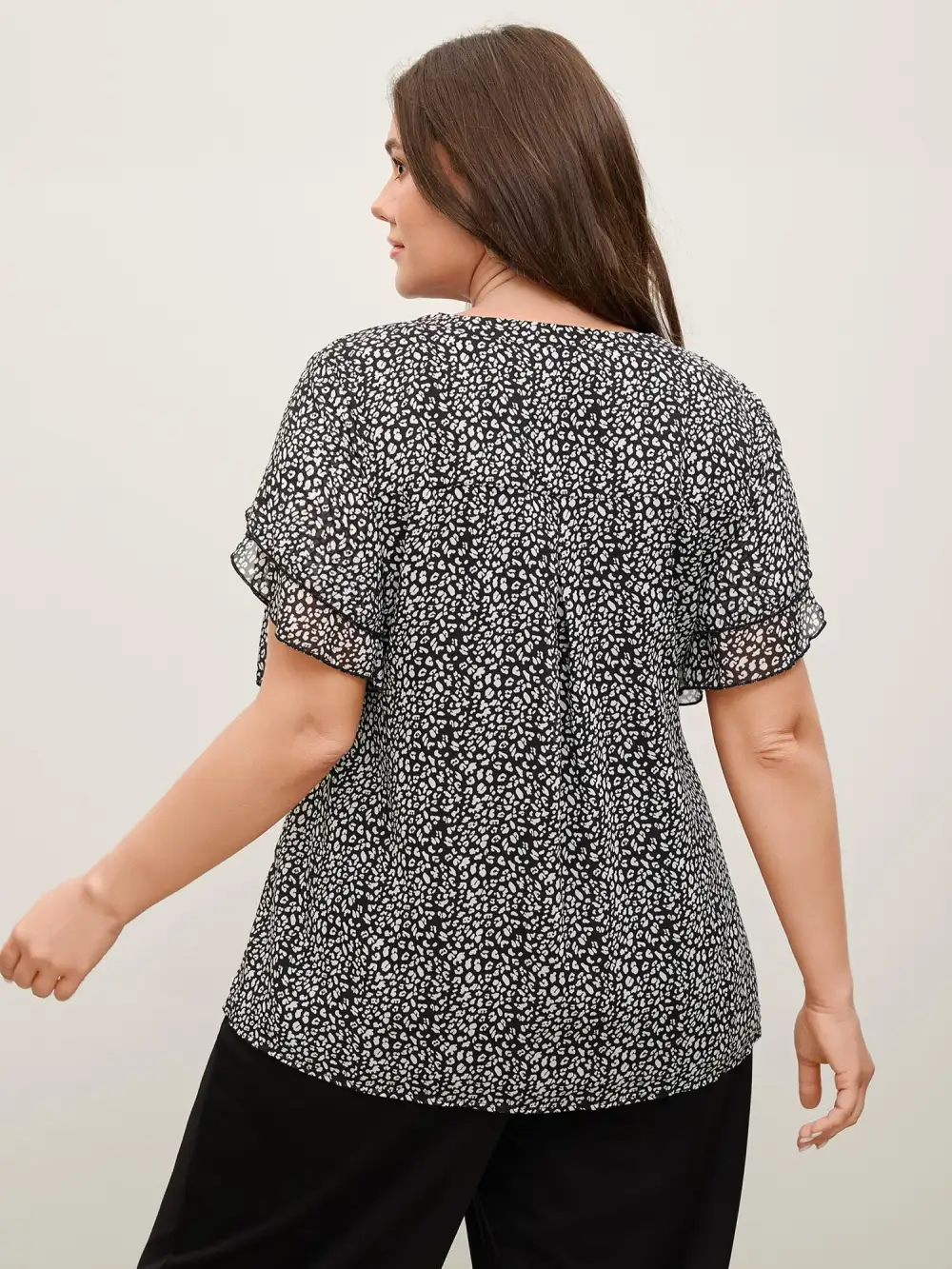 Leopard Print Petal Layered Sleeve Blouse