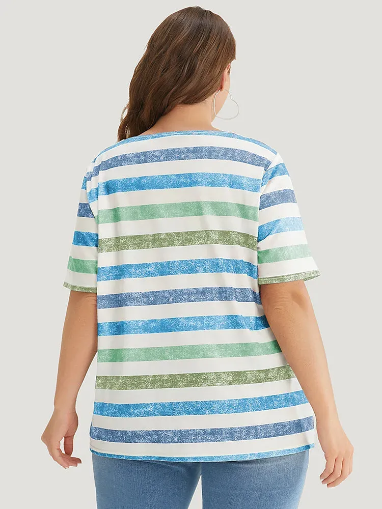 Striped Contrast V Neck T-shirt