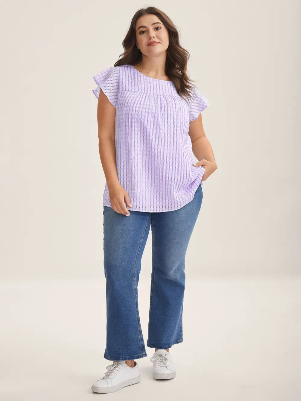 Textured Sheer Lined Flutter Sleeve Blouse