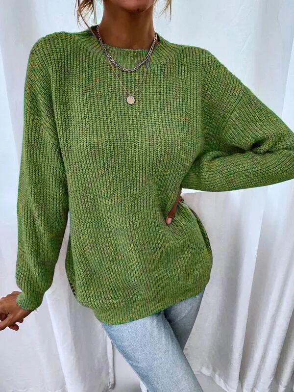 Drop Shoulder Marled Knit Sweater