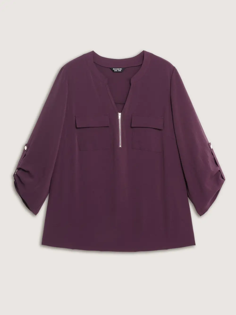 Half Zipper Tab Sleeve Blouse