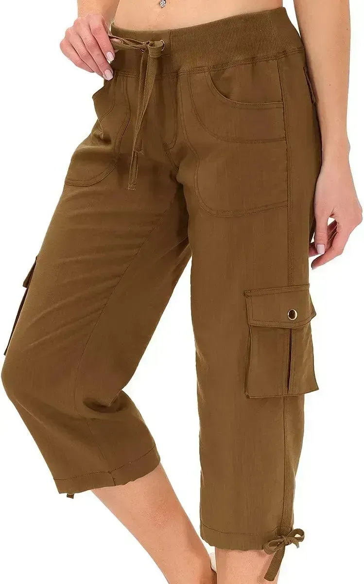 MoFiz Womens Capris with Pockets Loose Fit Casual Capri Pants Dressy Lightweight Ladies Baggy Cargo Pants for Hiking