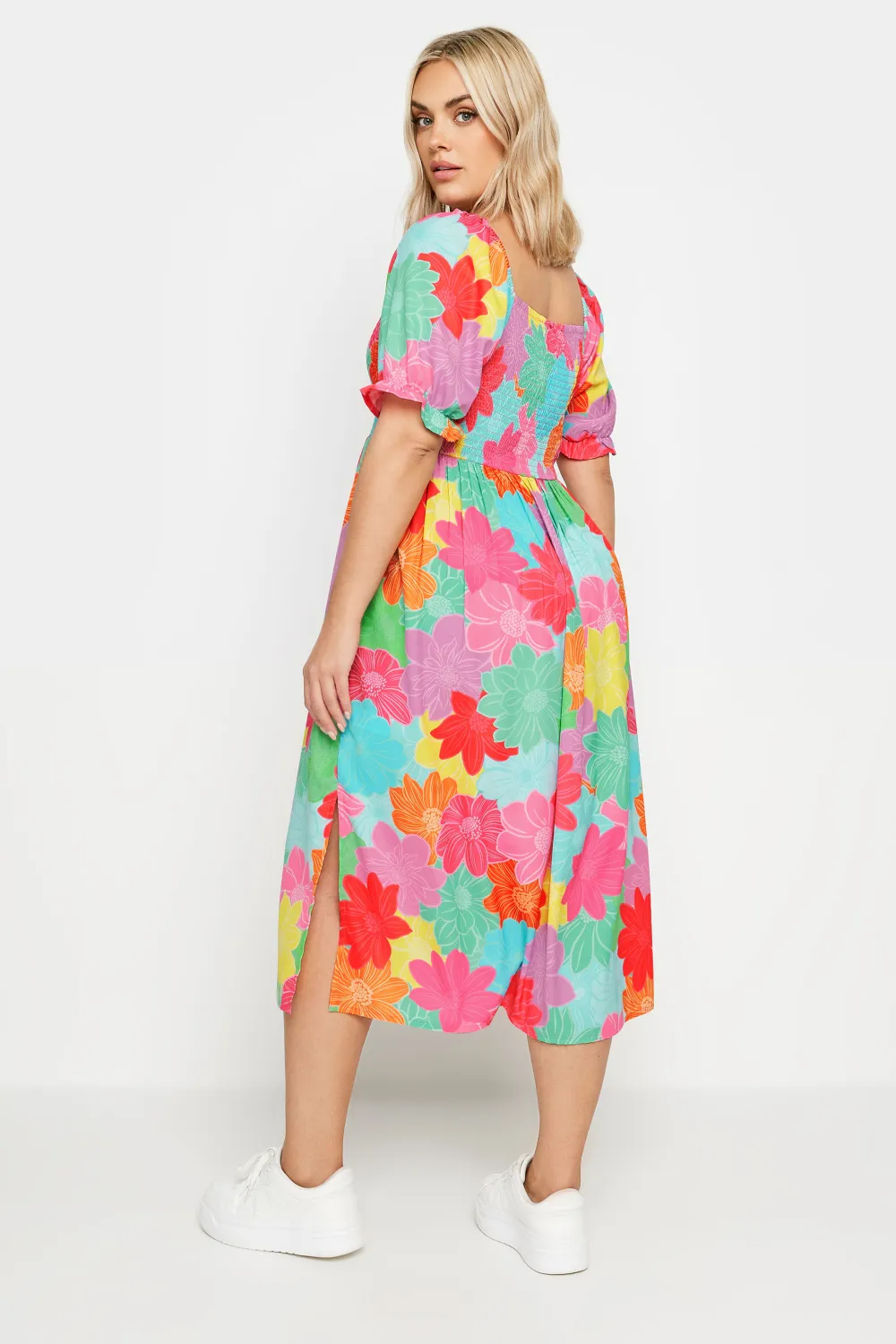 YOURS Curve Black Floral Print Shirred Midi Dress