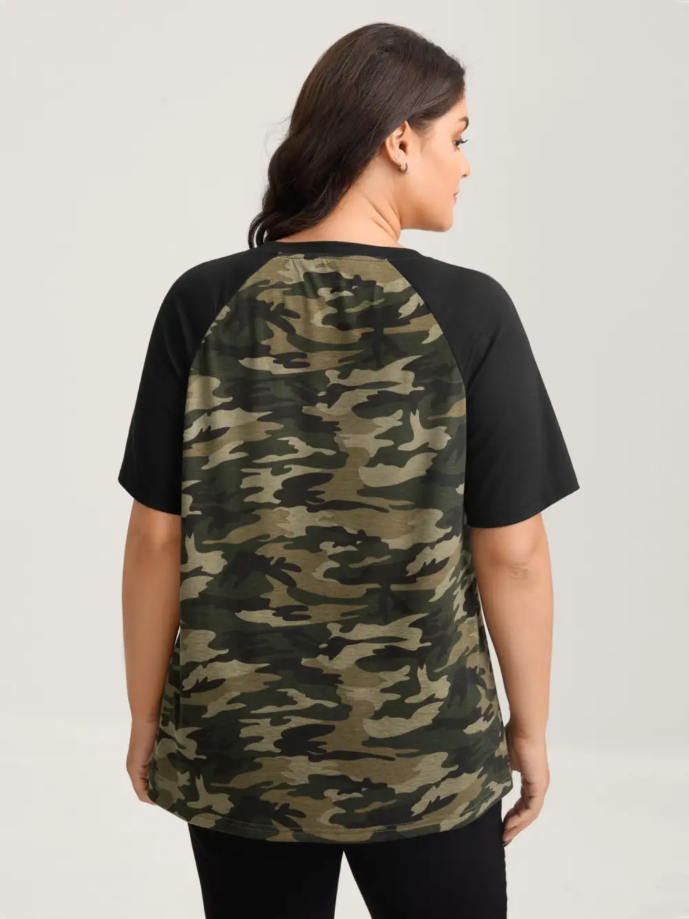Camouflage Print Raglan Sleeve T-Shirt