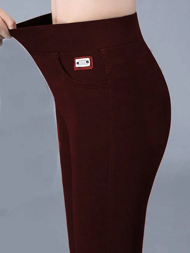 Casual Plain Autumn Lightweight Jersey Mid Waist Standard H-Line Regular Size Leggings for Women