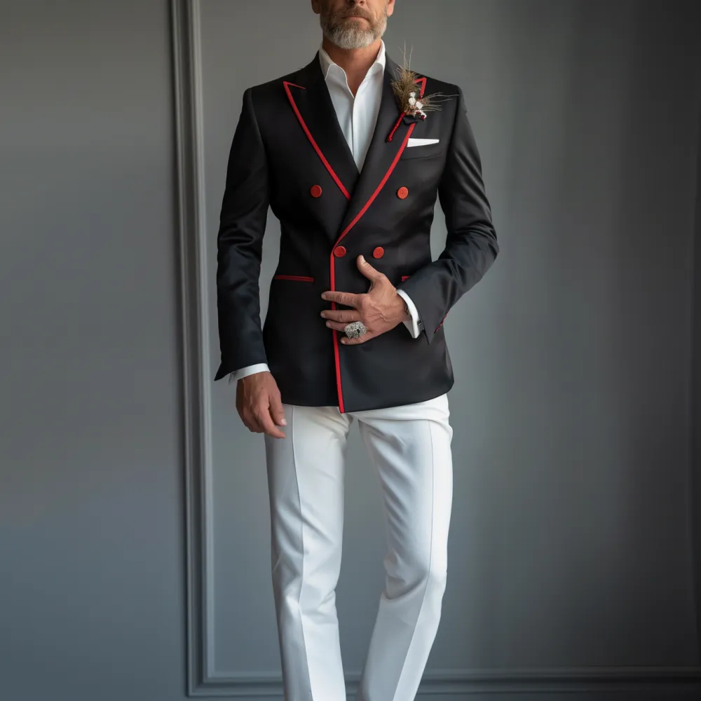 Men's Peaked Lapel Contrast Binding Double-breasted Blazer