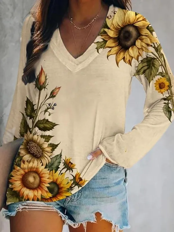 Women's T shirt Tee Burgundy Tee Halloween Shirt Cat Print Halloween Weekend Daily Basic Long Sleeve V Neck Yellow Fall & Winter