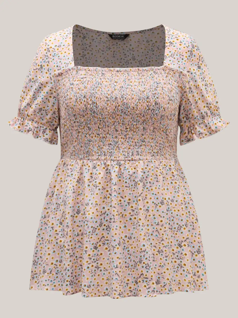 Floral Print Shirred Bodice Peplum Top