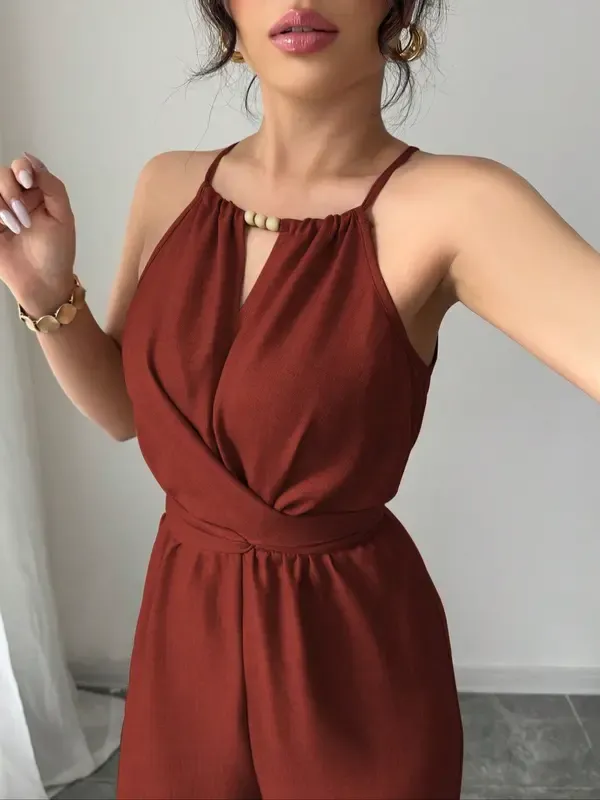 Women's Solid Color Jumpsuit – Elegant & Casual One-Piece for Daily Wear