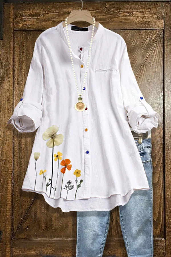 Floral Print Button Detailed Blouse