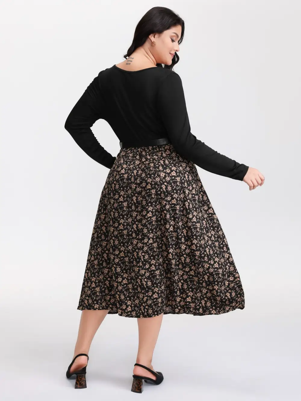 Floral Ruched Detachable Belt Maxi Dress