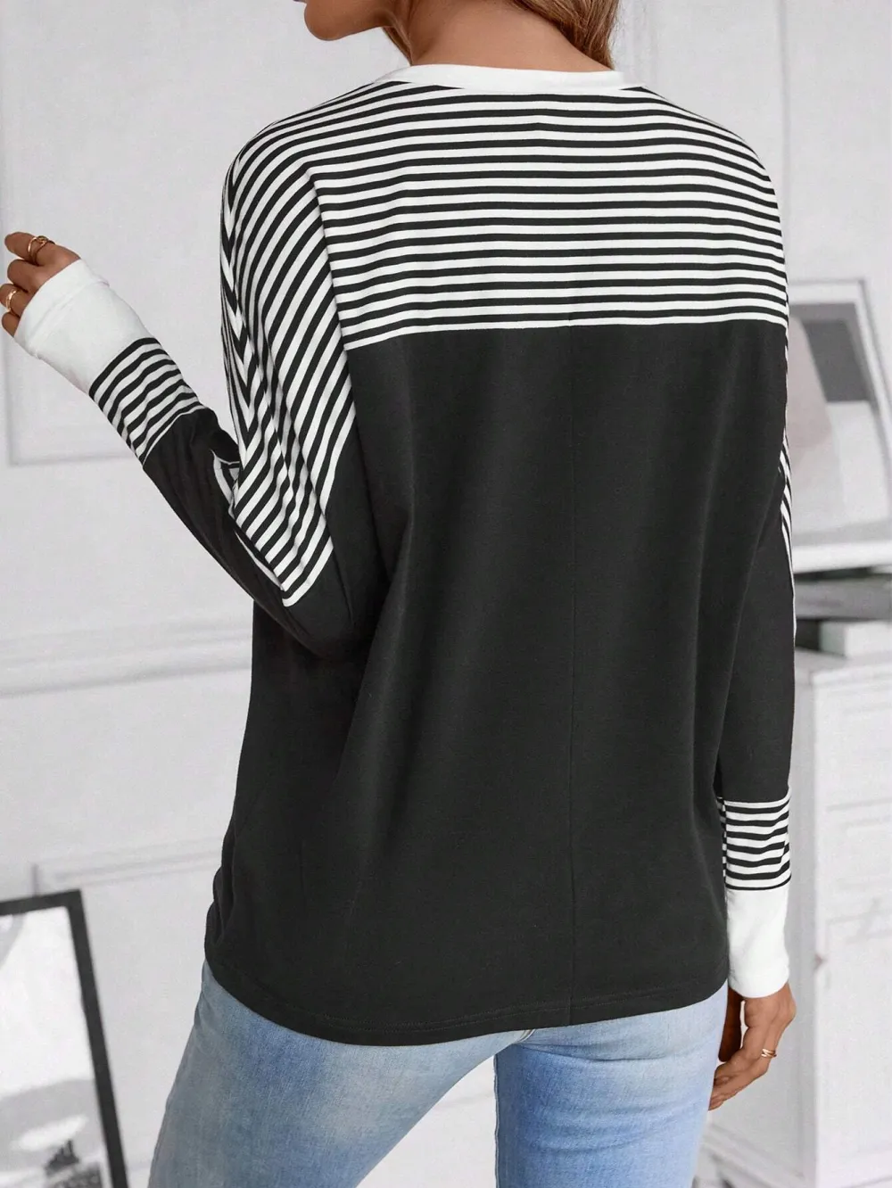 Striped Print Batwing Sleeve Tee