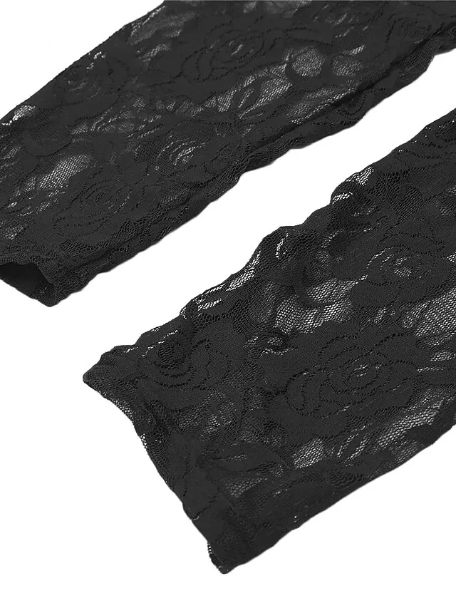 Women's Lace Tights Leggings Jeggings Black Mid Waist Sexy Stretchy Full Length Solid Colored S M L XL XXL / Slim
