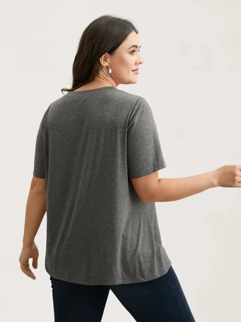 Nope Not Today Print Rhinestone Round Neck T-Shirt