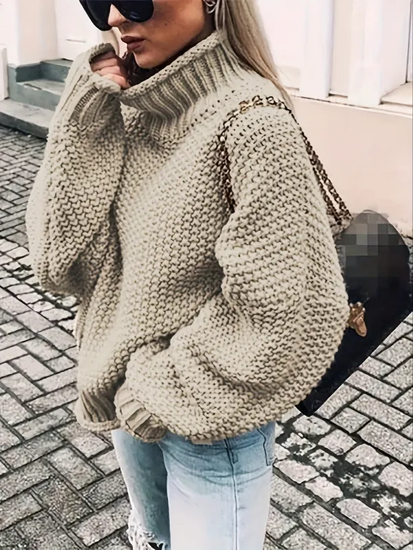 Solid Turtle Neck Pullover Sweater, Casual Long Sleeve Sweater For Fall & Winter, Women's Clothing