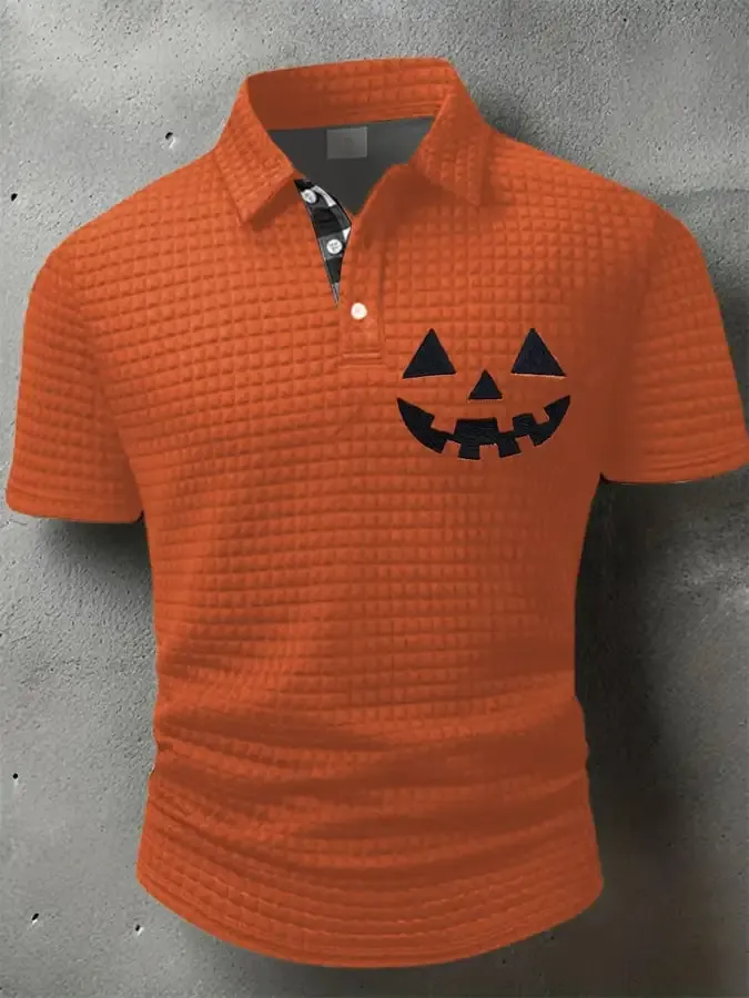 Men's Retro Pumpkin Face Polo Shirt