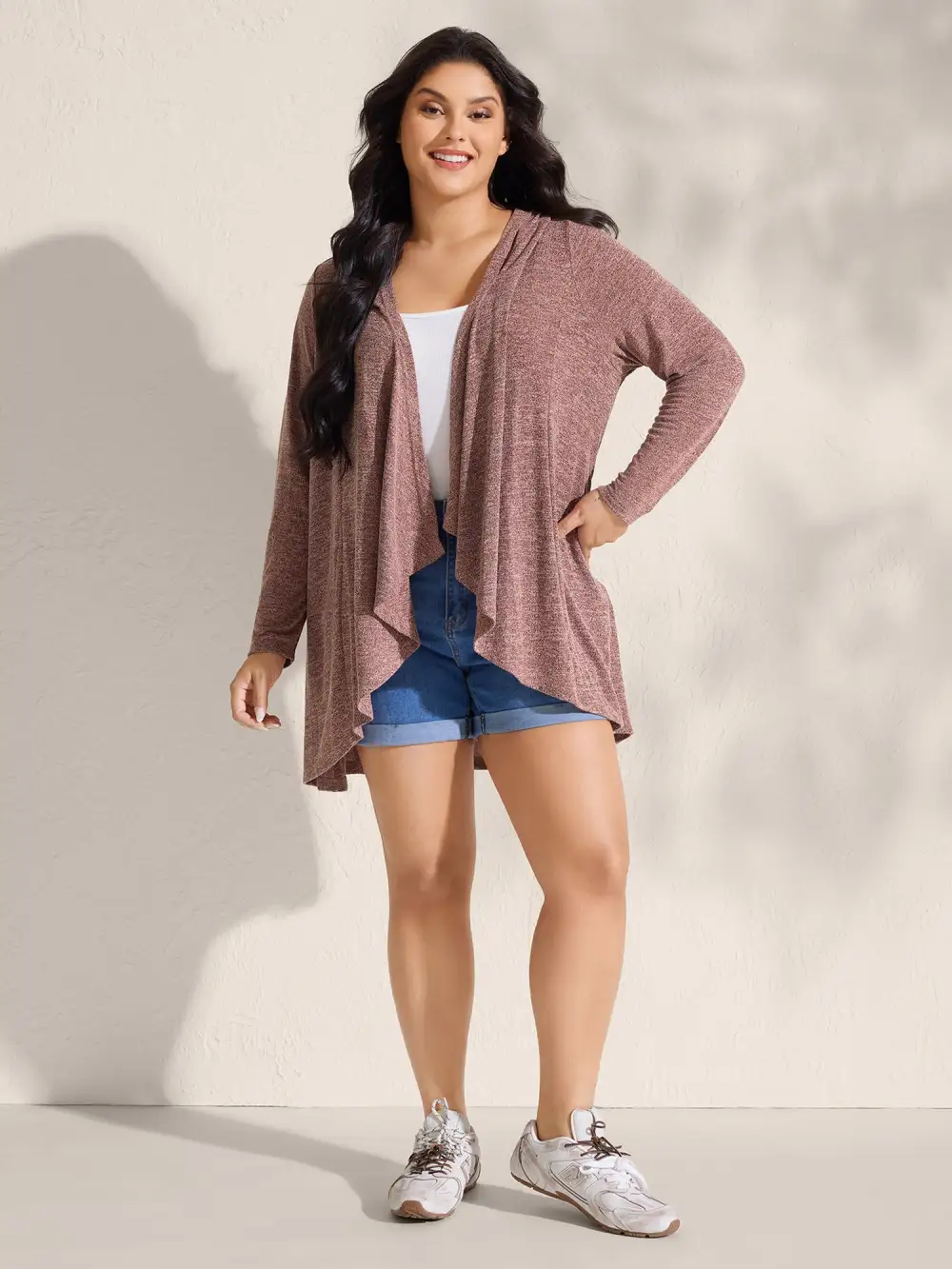 Asymmetrical Hem Front-Open Hooded Jacket