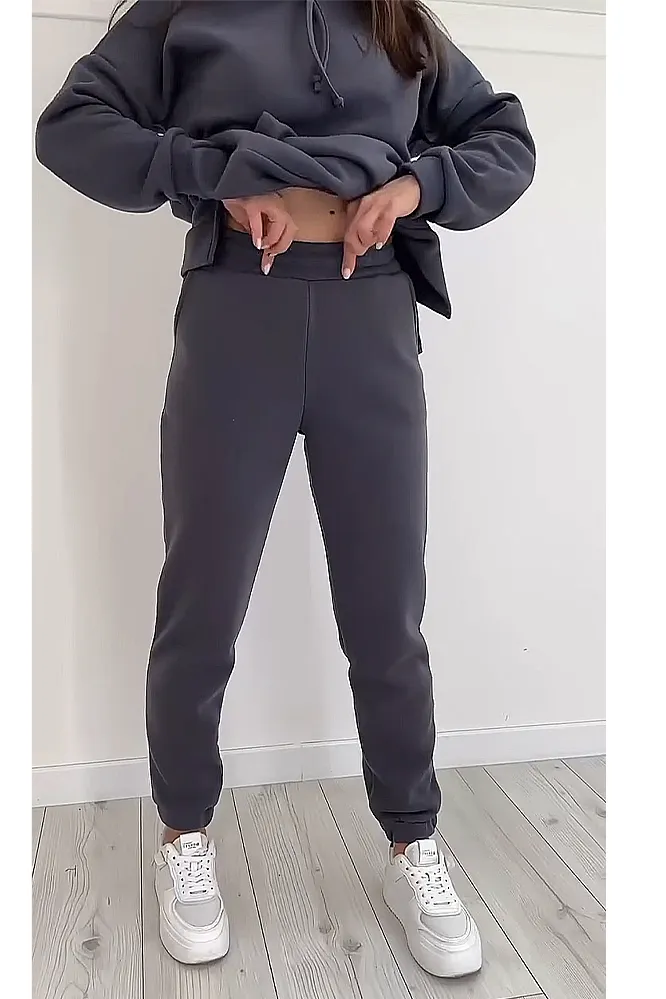 Women's solid color fleece hoodie and pants two-piece set