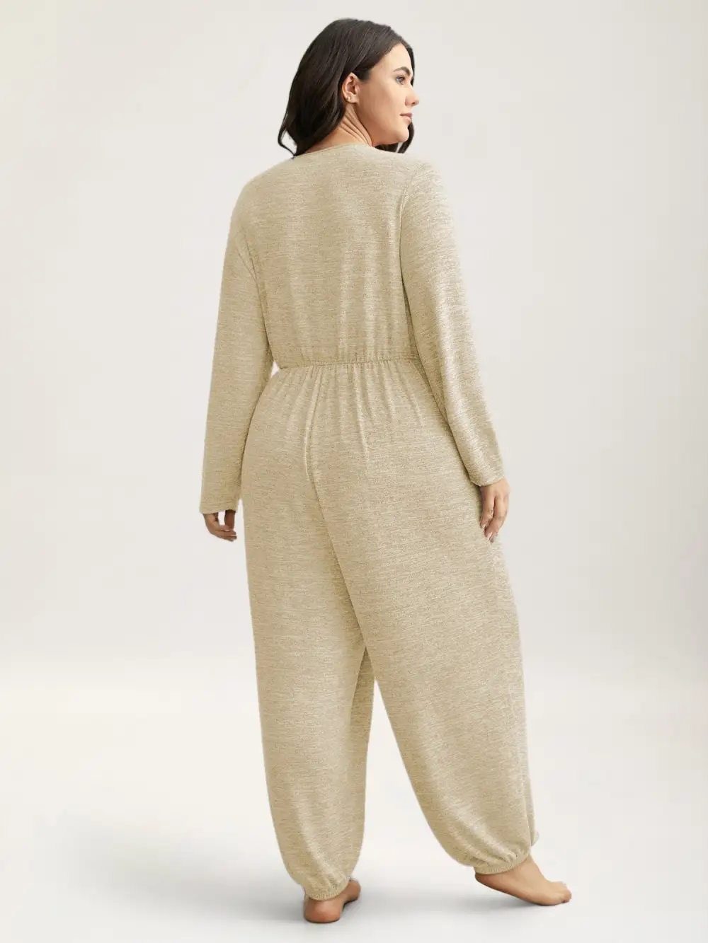 Elastic Waist Overlap Collar Lounge Jumpsuit