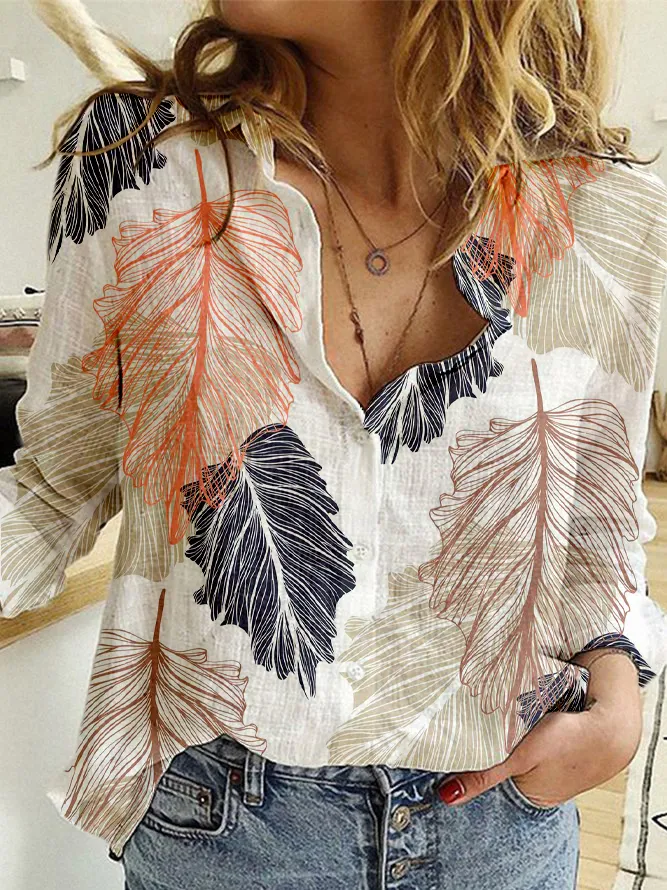 Ladies Casual V-Neck Long Sleeve Sleeve Printed T-Shirt