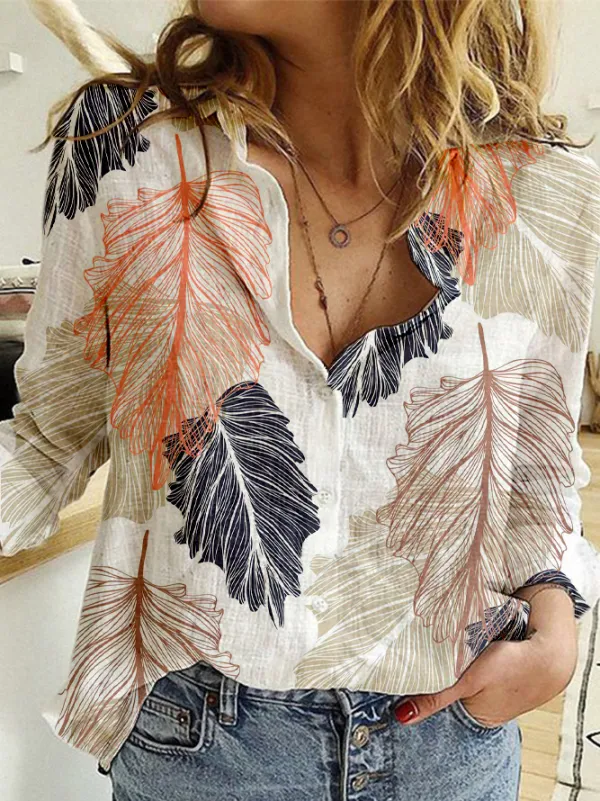 Ladies Casual V-Neck Long Sleeve Sleeve Printed T-Shirt