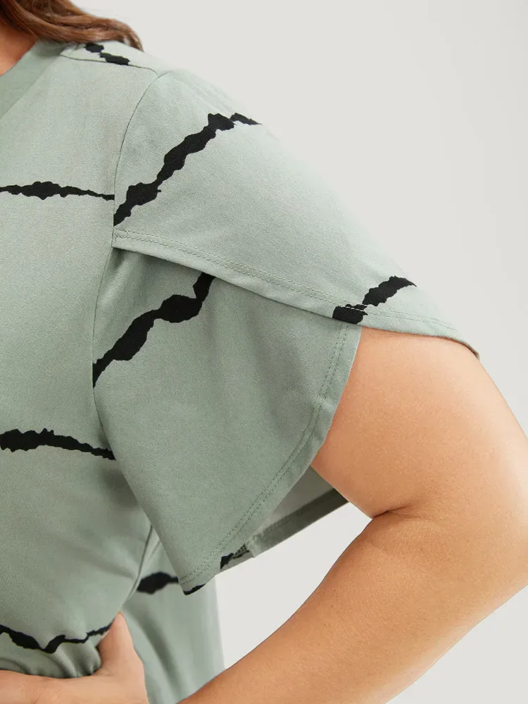 Striped Contrast Petal Sleeve T-shirt