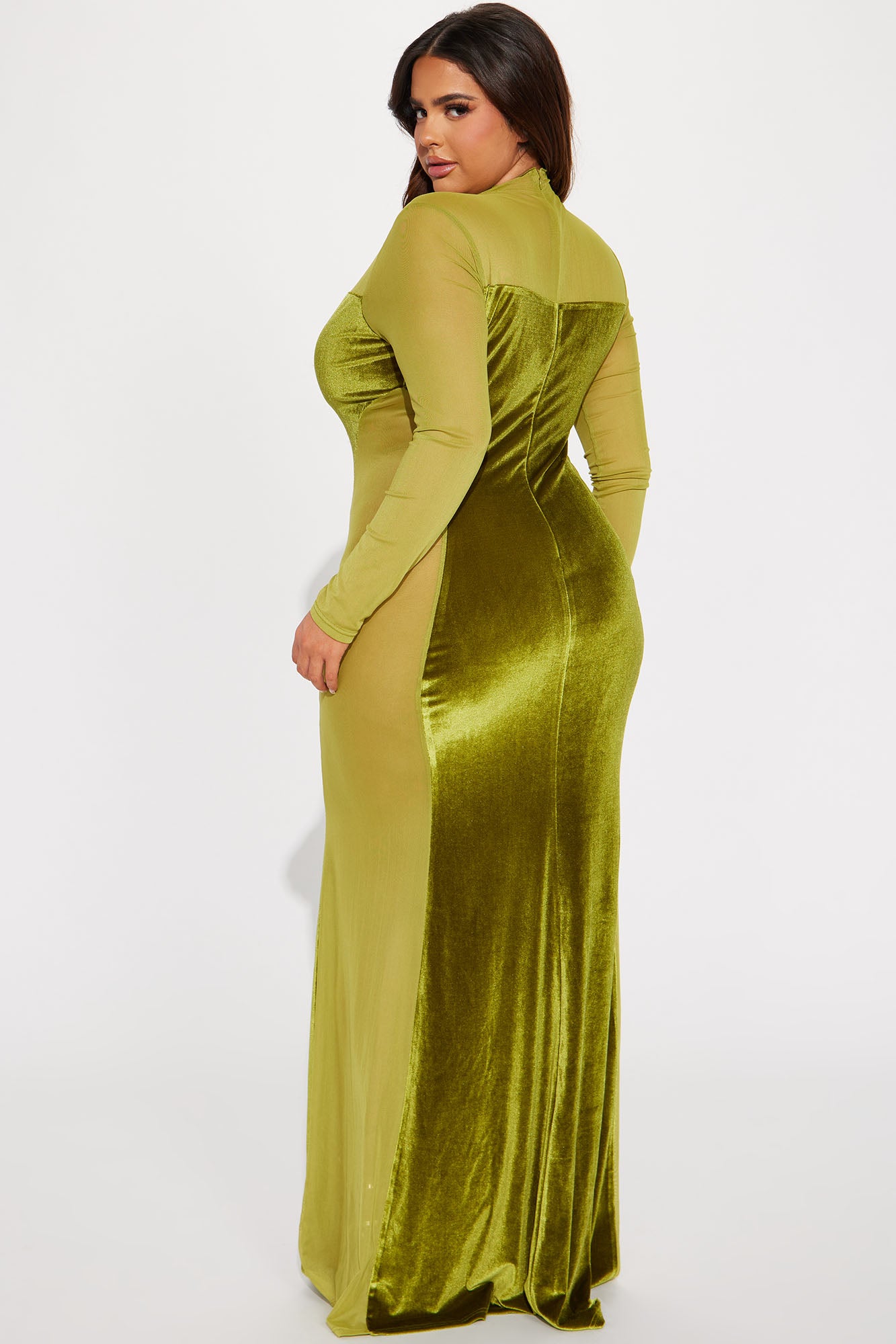 Velvet Long Sleeve Maxi Dress - Chartreuse