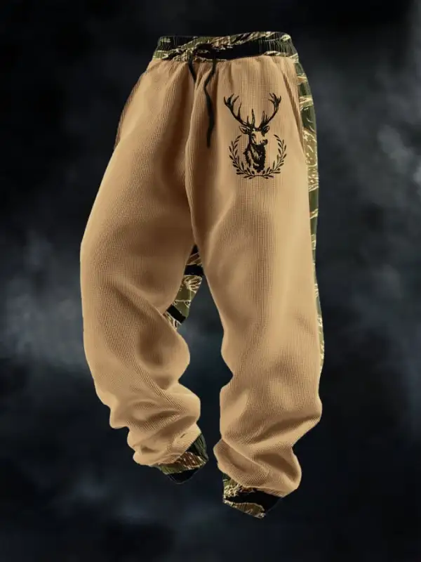 Men's Casual Waffle Camouflage Elk Pattern Sweatpants